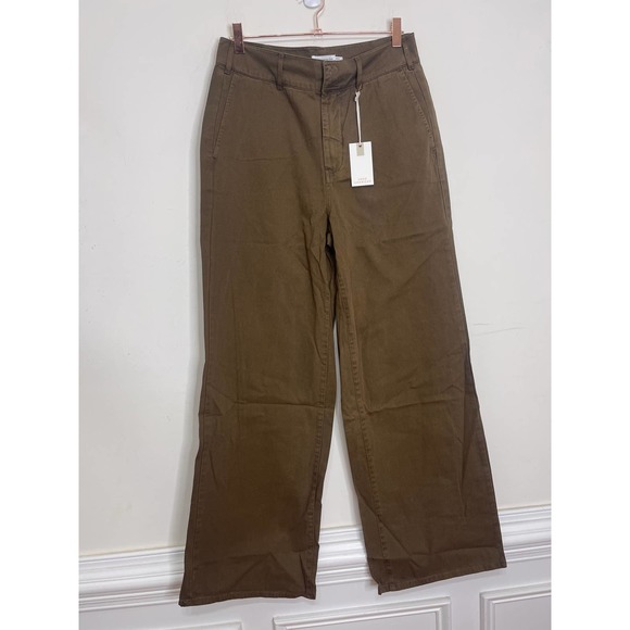 Good American Olive Green Wide-Leg Cargo Trousers 6/28 Zip Fly Pockets High Rise - Picture 6 of 7
